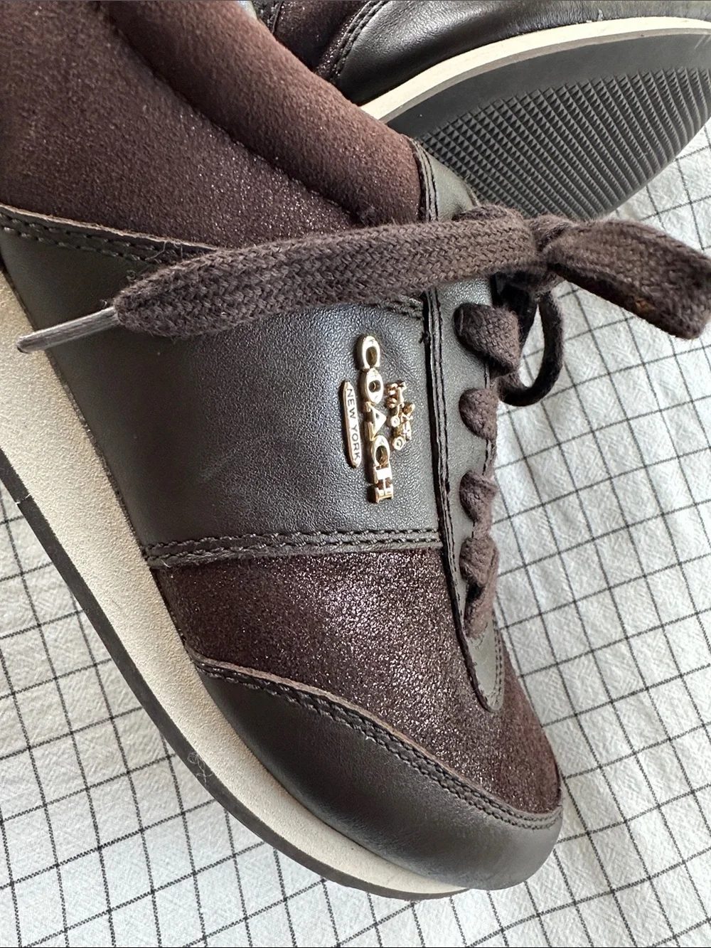 Coach Raylen Sneakers Dark Brown Leather‎ Suede Metallic Women’s 8.5